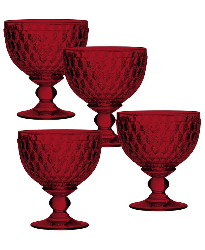 Villeroy & Boch Ston Red Crystal Dessert Bowl/ Champagne Glass, Set Of 4 3 Villeroy & Boch Ston Red Crystal Dessert Bowl/ Champagne Glass, Set Of 4